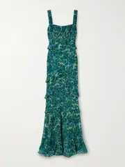[Saloni] Saloni - Chandra Ruffled Printed Silk-georgette Maxi Dress - Green - UK 6 UK 6 Green