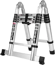 3.2M/3.8M/4.4M/5.0M Telescopic Ladder Multi-Purpose Telescopic Aluminum A-Frame Ladder, 330 lbs Capacity, Lightweight, Durable, and Compact for Home and Work (3.2M)