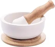 Porcelain Mortar and Pestle Set - Pill Crusher, Spice Grinder, Herb Bowl, Pesto Powder - Molcajete for Salt - Plus Lid/Non-Slip Base