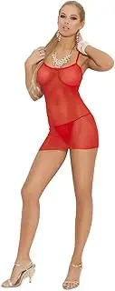 [Elegant Moments] Women's Slip Style Fishnet Mini Dress and Matching G-String
