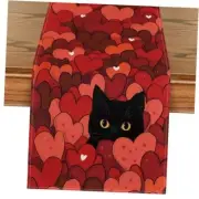 Black Cats Hearts Valentine's Day Table Runner, 13" x 72", Table Runner Red