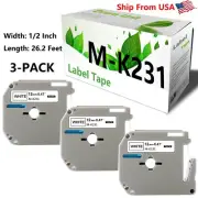 (3-Pack, 12mm) M-K231 Label Tape MK231S MK231 (12mm) for PT-80 Laber Makers