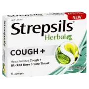 Strepsils Herbal Cough+ 16 Lozenges - Fresh Menthol Flavour Sore Throat