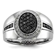 Sterling Silver White u0026 Black Diamond Oval Men's Ring