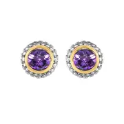 18k Gold And Sterling Silver Amethyst Stud Earrings