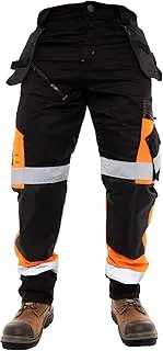 [Juicy Trendz] Fuxion Men’s Hi Vis Trousers - High-Visibility Work Utility & Safety Cargo Pants