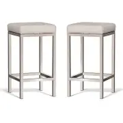 Set of 2 - Borgo Bar Stool 65cm - Brushed Frame - Off White