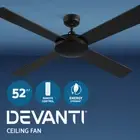 Devanti 52'' Ceiling Fan AC Motor 4 Blades Without Light Remote Timer Black
