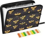 Folder for School 13 Pockets A4 Letter Size with Zipper Closure for Document Storage Animal Bee Gold Black carpeta de