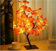 ANYHOUZ Table Lamp Faux Leaves 24 LED Bonsai Tree Desk Light USB Rechargeable For Living Room