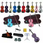 New Student Violin,Case,Bow+Strings,Shoulder Rest,Music Stand,Sheet Bag~4/4-1/16