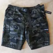 Ecko Unltd Mens Green Camo Cargo Belted Rip Stop Shorts Size 42 NEW