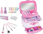 Makeup Kit for Girls | Washable Make Up Toys | Foldable Beauty Case Portable Princess Dolls Dress Up Toy Nail Art Accessories for Children Teen Girls, Age 4-12 Years Old