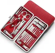 Manicure Set, 19 in 1 Stainless Steel Professional Pedicure Kit Nail Scissors Grooming Kit With Leather Travel Case,red