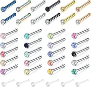 [Zolure] 20 Gauge Nose Stud Rings Surgical Steel Nose Pin Bone Studs Nose Piercing Jewelry Set L Shape Nose Studs Screw Surgical Stainless Steel Nose Rings Hoop