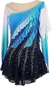 [Zagitova] Figure Skating Dress for Girls Gradient Patchwork Women Breathable Competition Dance Outfit with Rhinestone