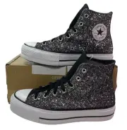 Converse Chuck Taylor Lift Platform Glitter by You BLACK SILVER Women's 9.5