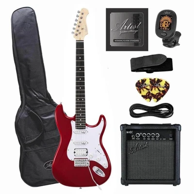 Artist AS1 ST-Style HSS Electric Guitar with 10W Amplifier - Candy Apple Red