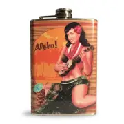 Bettie Page Flask Aloha Bikini Girl Pinup Drinking Alcohol Bar Pub Kitchen Gift