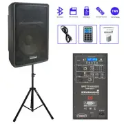 15" PA Active Speaker Bluetooth Karaoke Speaker W/ Speaker Stand Height Tripod