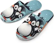 [VFMKT] Women's Fuzzy Scuff Slippers Soft Comfy House Slippers Non-slip Warm Bedroom Slipper Cute Penguins Home Shoes for Indoor Outdoor Bedroom, Style, Large
