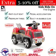 Kids Ride On Car Fire Truck Engine 6V Electric Toys Bubble Gun Lights Sounds New