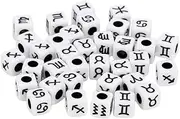 [NeaxgeandX] 100 Pack Acrylic Zodiac Cube Beads for Jewelry Making Bracelet Black 7mm