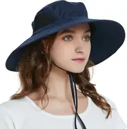 Unisex Sun Hat, Waterproof Wide Brim Bucket Hat Packable Boonie Hat for Fishing Hiking Gardening Safari Beach,Navy