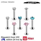 2-6PCS Lip Piercing Bar Labret Ear Tragus Internally Threaded Square Zirconia