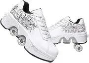 [JinFugron] QuadRoller Skates(l): Comfortable and Breathable Roller Shoes, Hidden Wheel Trainers with Quad Skates, Adjustable Size for Girls & Men