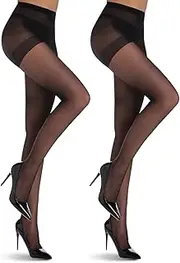 [YONEEKSS] 2 Pairs 20D Women's Sheer Tights，Compression Tights with Reinforced Toes, High Waist Control Top Silk Stockings