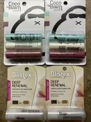 4 PACK Sun Bum CocoBalm Lip Balm Variety Pack and Blistex Deep Renewal