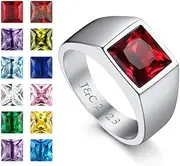 [Bandmax] Square Cut Gemstone Rings for Men Women, Black Onyx/Blue Topaz Signet Ring Cocktail Ring Statement Ring Personalized Birthstone Ring for Gift