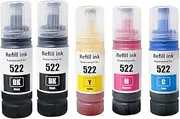 522 Ink Refill Bottles for EcoTank Printers: 2BK,1C,1Y,1M - Compatible with ET-2800, ET-4800, ET-2400, ET-2803, ET-2720, ET-4700, ET-4810, and ET-2840 (Not Sublimation Ink)
