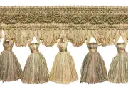 Gold Green Taupe 4" Tassel Fringe Trim Winter Meadow [By The Yard]