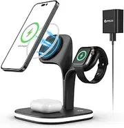 [Laser] 5-in-1 Wireless Charging Station with LED - Multi-Device Fast Charger Compatible for iPhone 15/14/13/12 Series, Apple Watch 1-9/Ultra/SE, AirPods Pro 2/3 Includes USB-C Cable, Foldable Design
