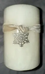 Pier 1 Imports "Snowy Birch" White Pillar Candle 3”x4” Silver Snowflake Charm