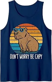 [Generic] Dont Worry Be Capy Cute Capybara Retro Tank Top T-Shirt for Men Crew Neck Tee Shirt