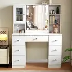Makeup Vanity Table Set with LED Lights & Hollywood Mirror Dressing Table White