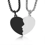 Couples Heart Puzzle Necklace in Black & Silver Colour