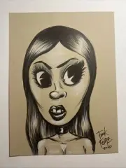 Femme Fatale Vampire Horror Comics Goth Original Art drawing By Frank Forte
