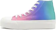 [xinran & shengli] Women's Fashion Platform Trainers Ladies High Top Canvas Shoes Classic Platform Lace Up Sneakers Pumps Plimsolls Outdoor Sport Tennis Running Walking Shoes Breathable, Rainbow, 6.5 US