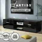 140cm TV Cabinet Entertainment Unit 2 storage High Gloss TV Stand Black 2 Drawer