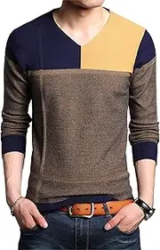 [Qolkmuiy-GJ] Men's V Neck Pullover Sweater Casual Lightweight Knitted Sweaters Winter Cable Slim Fit Pullovers Top
