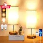Set of 2 Bedside Lamps Dimmable Table Lamps USB-C A Charging Ports Flaxen Shade