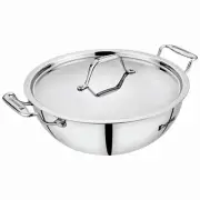 Bergner Stainless Steel Triply Deep Fry Pan Wok Kadhai With Lid 5.7 L 28 cm