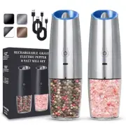 Rechargeable Electric Salt and Pepper Grinder set of 2, gravity electric salt...
