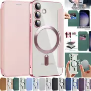 Fr Samsung S25 S24 Ultra S23 S22 Plus Wallet Flip Case Magsafe Magnet RFID Cover