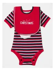 [Myer Giftorium] My First Christmas Stripe Bodysuit in Red