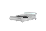 Design Square Modern Designer Double PU Leather Bed Frame With LED Light - White